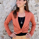 cardigan wrap cotone bambù arancio fronte dettaglio