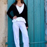 cardigan wrap cotone bambù nero fronte